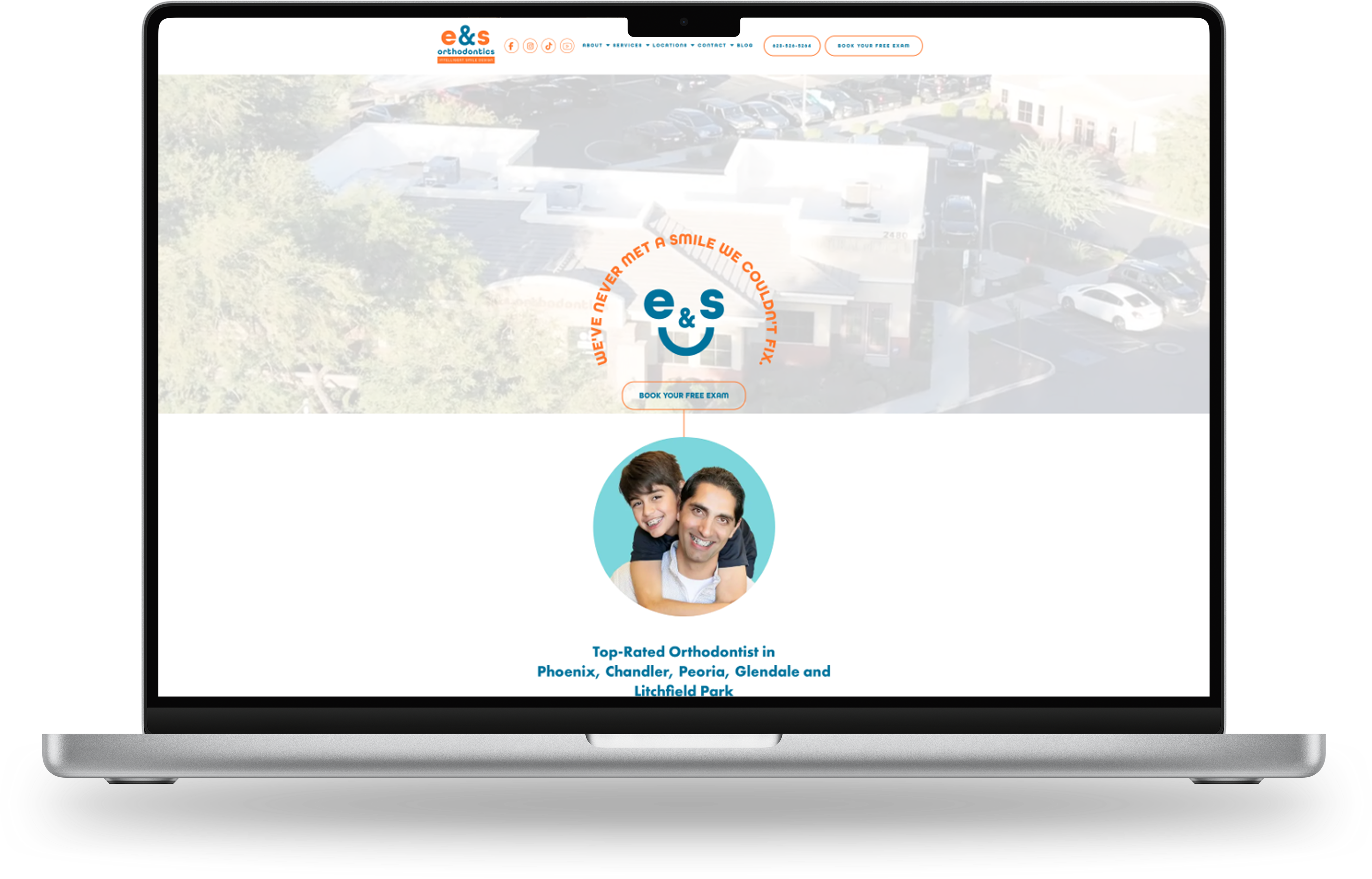 e&s Orthodontics website on a laptop