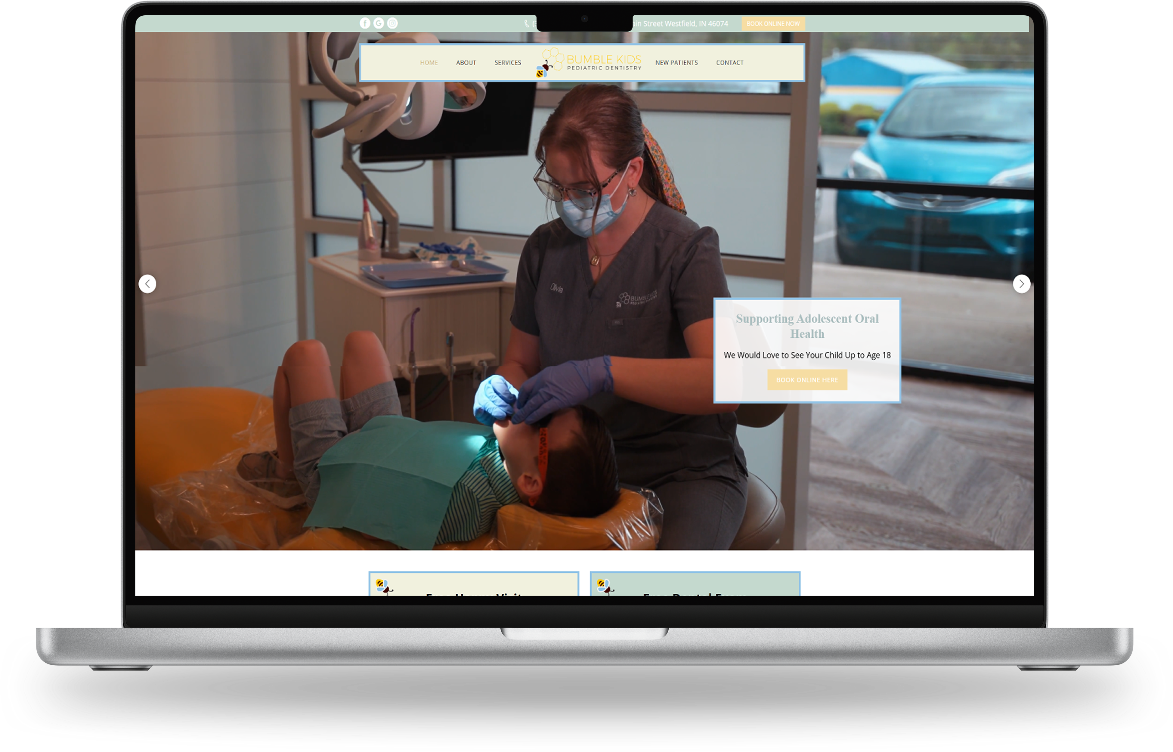 Bumble Kids Pediatric Dentistry website on a laptop